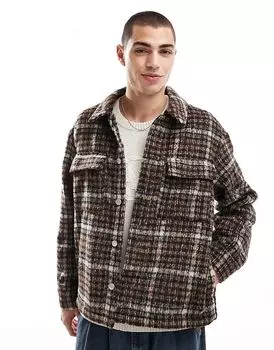 Клетчатая куртка с карманами коричневого цвета Jack & Jones
