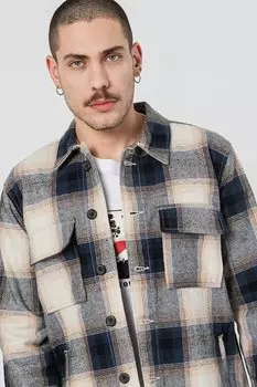 Клетчатая куртка с нагрудными карманами Denim Project, коричневый