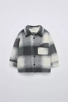 Клетчатая куртка с подкладкой из искусственной овчины ZARA, экрю/черный