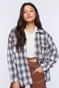 Клетчатая куртка с приспущенными рукавами Forever 21, серый