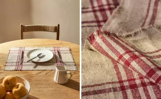 Клетчатая льняная подставка для столовых приборов Zara Home, красный