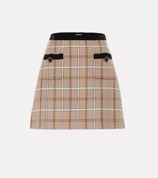 Клетчатая мини-юбка Miu Miu, Cammello