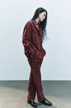 Клетчатая пижамная рубашка ZARA, красный