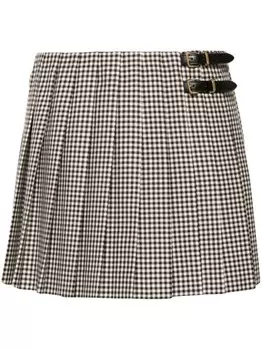 Клетчатая плиссированная мини-юбка Miu Miu, коричневый