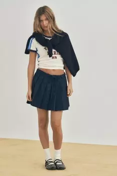 Клетчатая плиссированная мини-юбка ZARA, синий