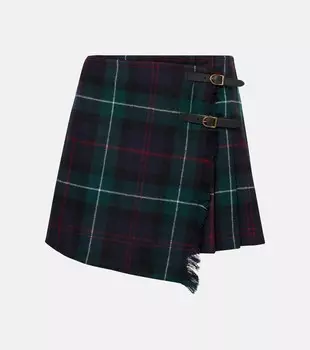 Клетчатая плиссированная шерстяная юбка-обертка в рубчик Polo Ralph Lauren, Tartan