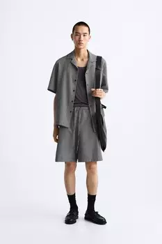 Клетчатая рубашка из сирсакера ZARA, черный/белый