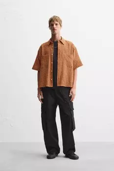 Клетчатая рубашка из сирсакера ZARA, оранжевый