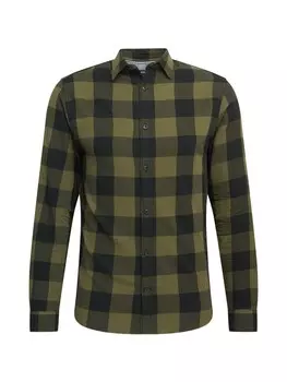 Клетчатая рубашка JACK & JONES Regular fit Button Up Shirt Gingham, оливковый