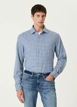 Клетчатая рубашка Kiton, голубой