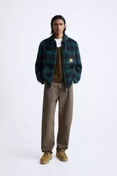 Клетчатая рубашка на молнии ZARA, зеленый