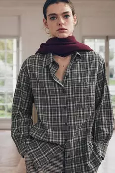 Клетчатая рубашка оверсайз ZARA, черный/белый