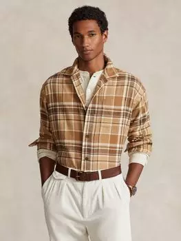 Клетчатая рубашка-поло с длинными рукавами Ralph Lauren, коричневый/мульти