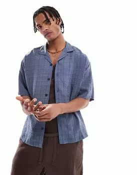 Клетчатая рубашка Pull&Bear из ткани сирсакер синего цвета