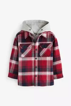Клетчатая рубашка с капюшоном Next, красный