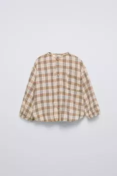 Клетчатая рубашка с карманом ZARA, охра