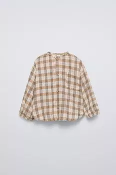 Клетчатая рубашка с карманом ZARA, охра