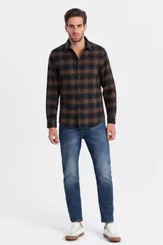 Клетчатая рубашка с нагрудным карманом Ombre, оранжевый