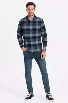 Клетчатая рубашка с нагрудным карманом Ombre, серый