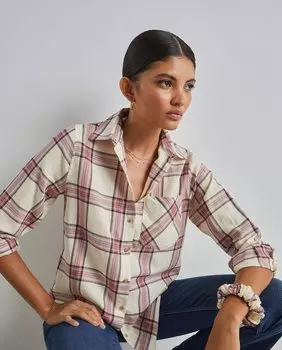 Клетчатая рубашка с подходящей резинкой для волос для женщин Easy Wear