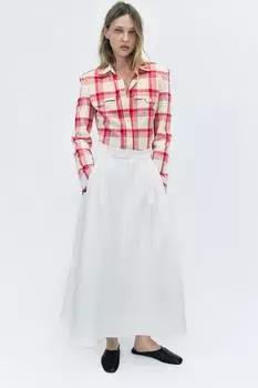 Клетчатая рубашка с подплечниками ZARA, цвет Ecru/Red