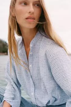 Клетчатая рубашка с узлом ZARA, цвет Blues