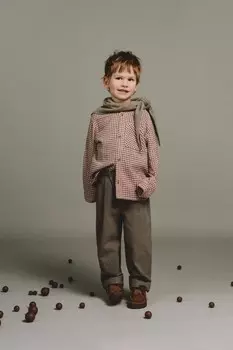 Клетчатая рубашка с воротником мао ZARA, белый/красный