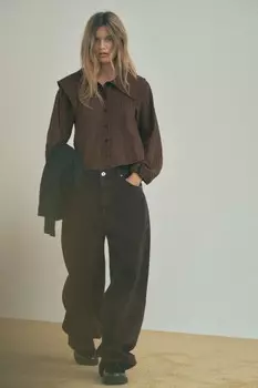 Клетчатая рубашка с воротником питер пэн ZARA, хаки