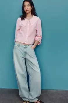 Клетчатая рубашка с воротником "питер пэн" ZARA, цвет Pink/White