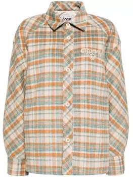 Клетчатая рубашка с вышитым логотипом Izzue, нейтральный цвет