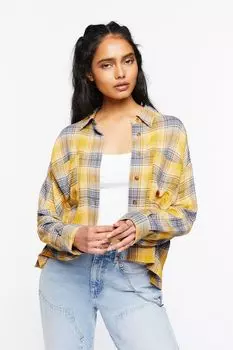 клетчатая рубашка с высоким и низким вырезом Forever 21, золотой