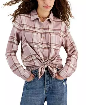 Клетчатая рубашка с завязкой спереди Self Esteem, фиолетовый