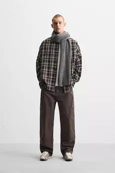 Клетчатая рубашка свободного кроя ZARA, черный/коричневый