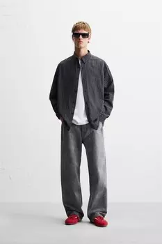 Клетчатая рубашка свободного кроя ZARA, серый