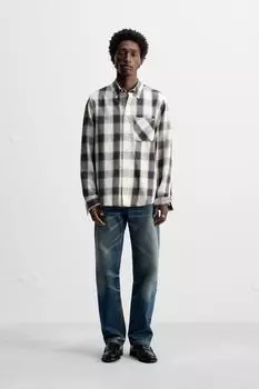 Клетчатая рубашка ZARA, экрю