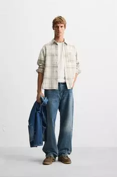 Клетчатая рубашка ZARA, бежевый