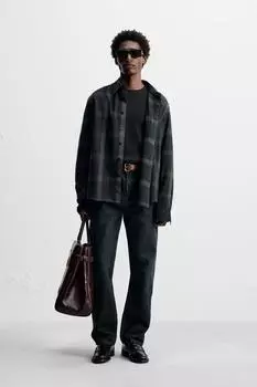 Клетчатая рубашка ZARA, цвет Dark navy