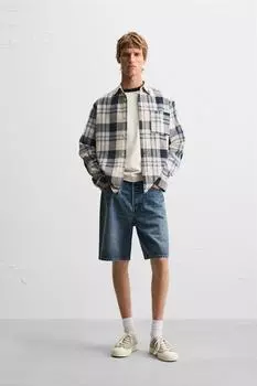 Клетчатая рубашка ZARA, темно-синий