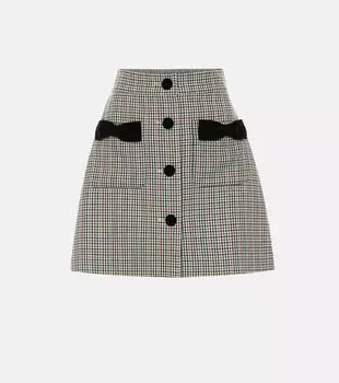 Клетчатая шерстяная мини-юбка Miu Miu, Blu+Felce