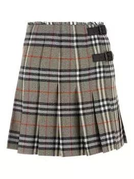 Клетчатая шерстяная юбка-миди килт BURBERRY, серый