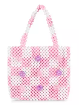Клетчатая сумка с цветочными бусинами для девочки Bari Lynn, розовый