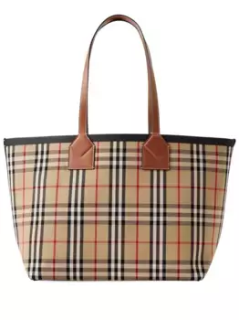 Клетчатая сумка-тоут London среднего размера BURBERRY, коричневый