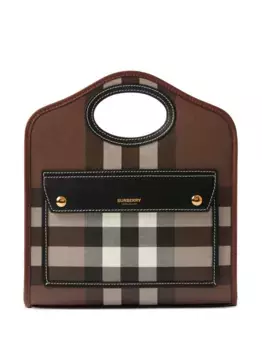 Клетчатая сумка-тоут размера мини BURBERRY, коричневый