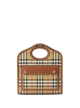 Клетчатая сумка-тоут размера мини BURBERRY, нейтральный