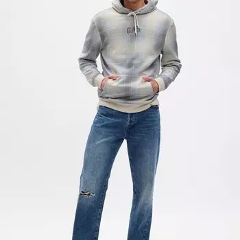 Клетчатая толстовка с капюшоном и вышитым логотипом Gap, голубой