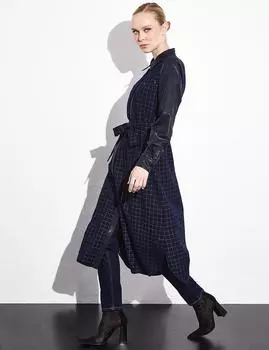 Клетчатая туника из искусственной кожи с поясом, темно-синяя Kayra