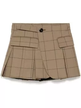 Клетчатая юбка со складками Sacai, коричневый
