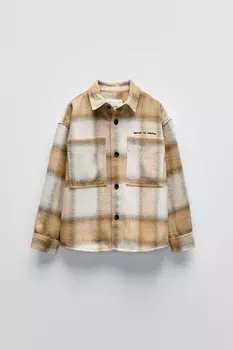 Клетчатая верхняя рубашка с карманами ZARA, кремовый