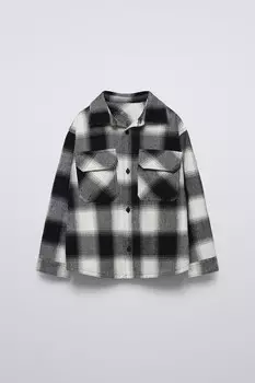 Клетчатая верхняя рубашка с карманом ZARA, черный