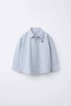 Клетчатая вышитая рубашка ZARA, синий